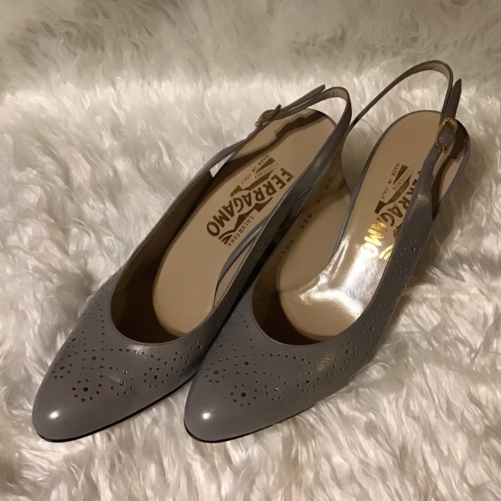 Salvatore Ferragamo Sling Back Heels Gray